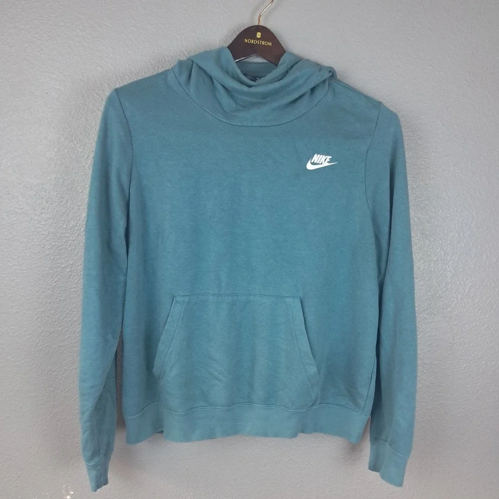Nike Club Fleece Cowl Neck Pullover Women's Teal Aqua Athleisure Hoodie Size L